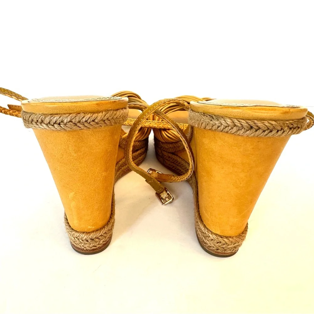 Paige Taryn Espadrille Platform Wedge braided Sandals in Mango yellow, Size 8.5